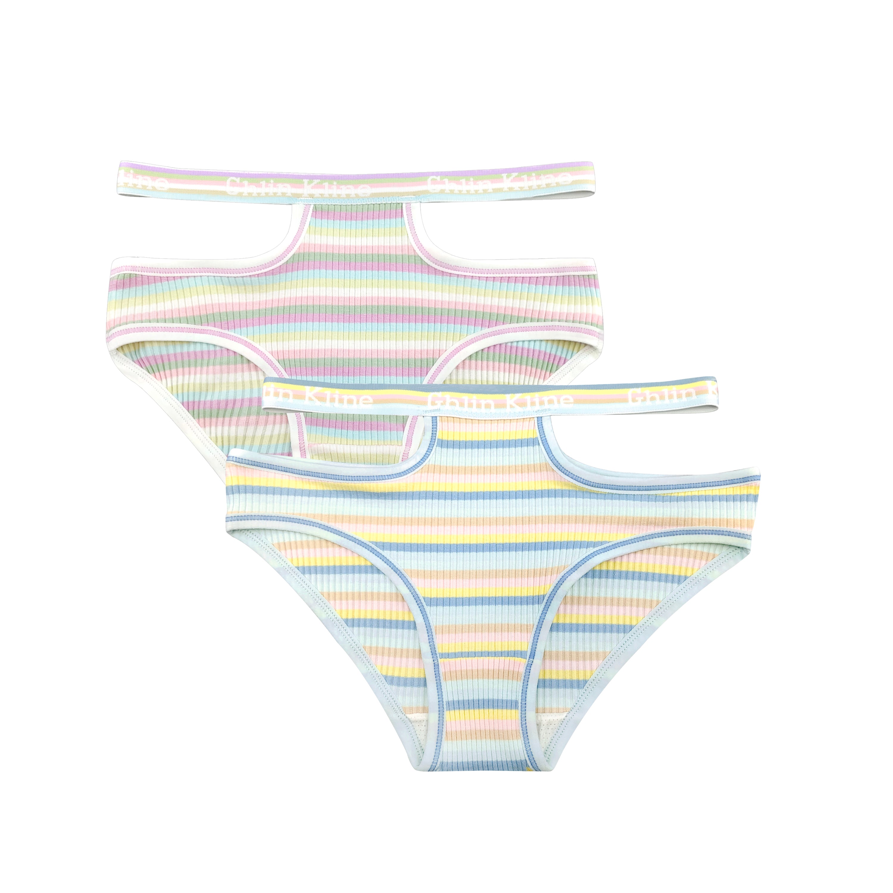 Women's Underwear Lingerie Panties Cotton Hollow Out Rainbow Stripe Lady Brief 2 Pack